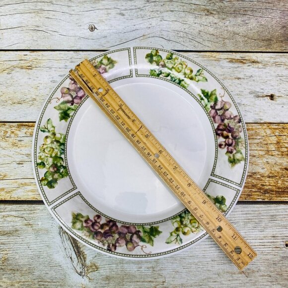 Oneida TUSCAN GRAPES Cheri Blum Rim Panels Dots Stoneware Dinner Plates Set 4 - Picture 7 of 10